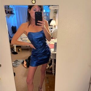 Superdown Nellie Strapless Dress in Blue Size XS